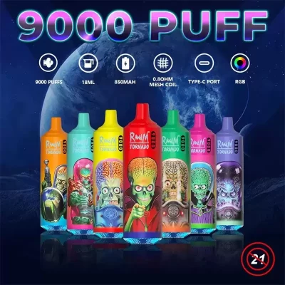 RandM Tornado 9K(9000) Puffs 850mAh Battery 18ml E-juice 2% 5% Nicotine RGB Light Disposable Vape