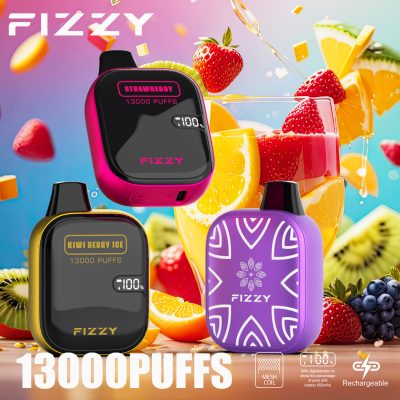 Fizzy Boom 13K(13000) Puffs 21ML E-liquid Mesh Coil LCD Screen 650mAh Rechargeable Battery 2 And 5% Nicotine Disposable Vape