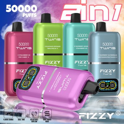 FIZZY TWINS 50K(50000) Puffs Dual flavors 50ML of e-liquid mesh coil 850mAh battery 2%/5% nicotine LCD Screen Disposable Vape