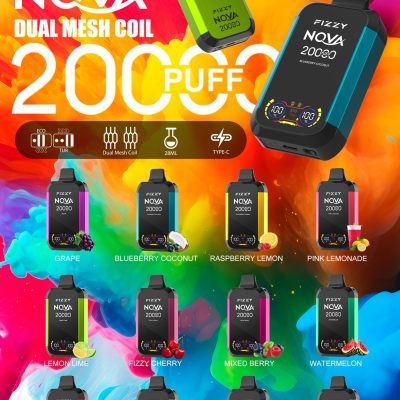 FIZZY NOVA 20K(20000) Puffs Dual Mesh Coil 28ML E-liquid LCD Screen Eco/Turbo Mode Disposable Vape