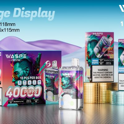 WASPE Crystal Double Flavors 40K(40000) Puffs 32mL e-liquid 0% 2% or 5% Nicotine Smart LED Display Type-C charging Disposable Vape