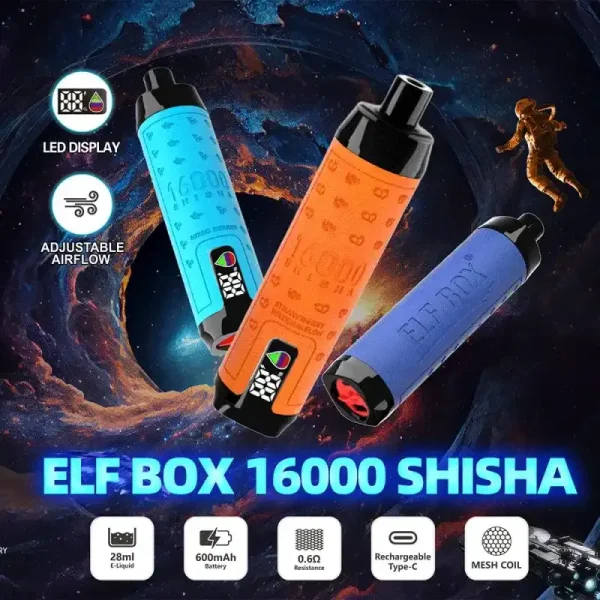 ELF Box SHISHA 16000 (16K) Puffs 28ml E-liquid 0% 2% 3% 5% Nicotine LED Display Type-C Rechargeable Leather Disposable Vape Pen 27 ELF BOX SHISHA 16000(16K) Puffs 28ml e-liquid 0% 2% 3% 5% Nicotine LED Display Type-C rechargeable Leather Disposable Vape Pen