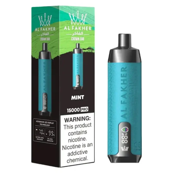 AL FAKHER CROWN BAR 15K(15000) Puffs 2% 5% Nicotine 20 ML of E-liquid Battery and Ejuice Display Battery Rechargeable (Type-C) Disposable Vape 47 AL Fakher Crown Bar 15K Pro 15000 Puffs 2% 5% Nicotine 18 ML of E-liquid Battery and Ejuice Display Battery Rechargeable (Type-C) Disposable Vape