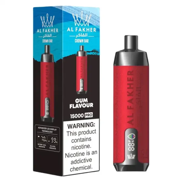 AL FAKHER CROWN BAR 15K(15000) Puffs 2% 5% Nicotine 20 ML of E-liquid Battery and Ejuice Display Battery Rechargeable (Type-C) Disposable Vape 49 AL Fakher Crown Bar 15K Pro 15000 Puffs 2% 5% Nicotine 18 ML of E-liquid Battery and Ejuice Display Battery Rechargeable (Type-C) Disposable Vape