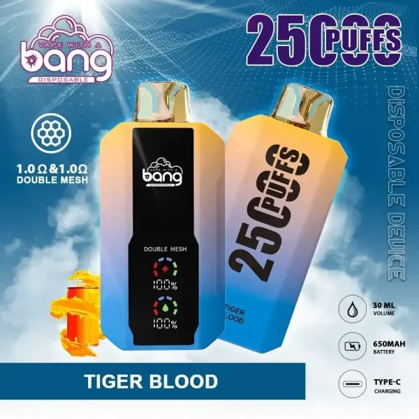 Bang 25K (25000) Puffs LCD Display 30ml E-liquid 650 mAh Battery 0% 2% 3% 5% Nicotine Disposable Vape 30 Bang 25K(25000) Puffs LCD Display 30ml E-liquid 650 mAh Battery 0% 2% 3% 5% Nicotine Disposable Vape