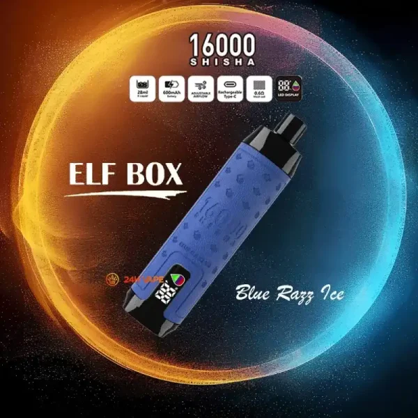 ELF Box SHISHA 16000 (16K) Puffs 28ml E-liquid 0% 2% 3% 5% Nicotine LED Display Type-C Rechargeable Leather Disposable Vape Pen 30 ELF BOX SHISHA 16000(16K) Puffs 28ml e-liquid 0% 2% 3% 5% Nicotine LED Display Type-C rechargeable Leather Disposable Vape Pen
