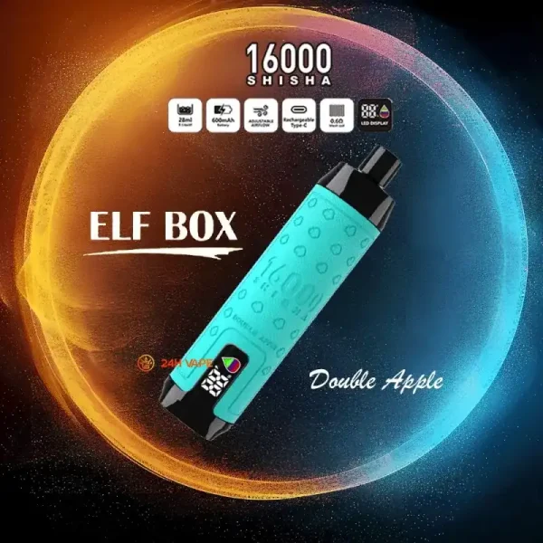 ELF Box SHISHA 16000 (16K) Puffs 28ml E-liquid 0% 2% 3% 5% Nicotine LED Display Type-C Rechargeable Leather Disposable Vape Pen 32 ELF BOX SHISHA 16000(16K) Puffs 28ml e-liquid 0% 2% 3% 5% Nicotine LED Display Type-C rechargeable Leather Disposable Vape Pen