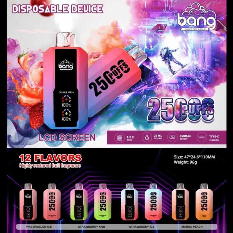 new-vape.com Bang 25K(25000) Puffs LCD Display 30ml E-liquid 650 mAh Battery 0% 2% 3% 5% NicotineDisposable Vape